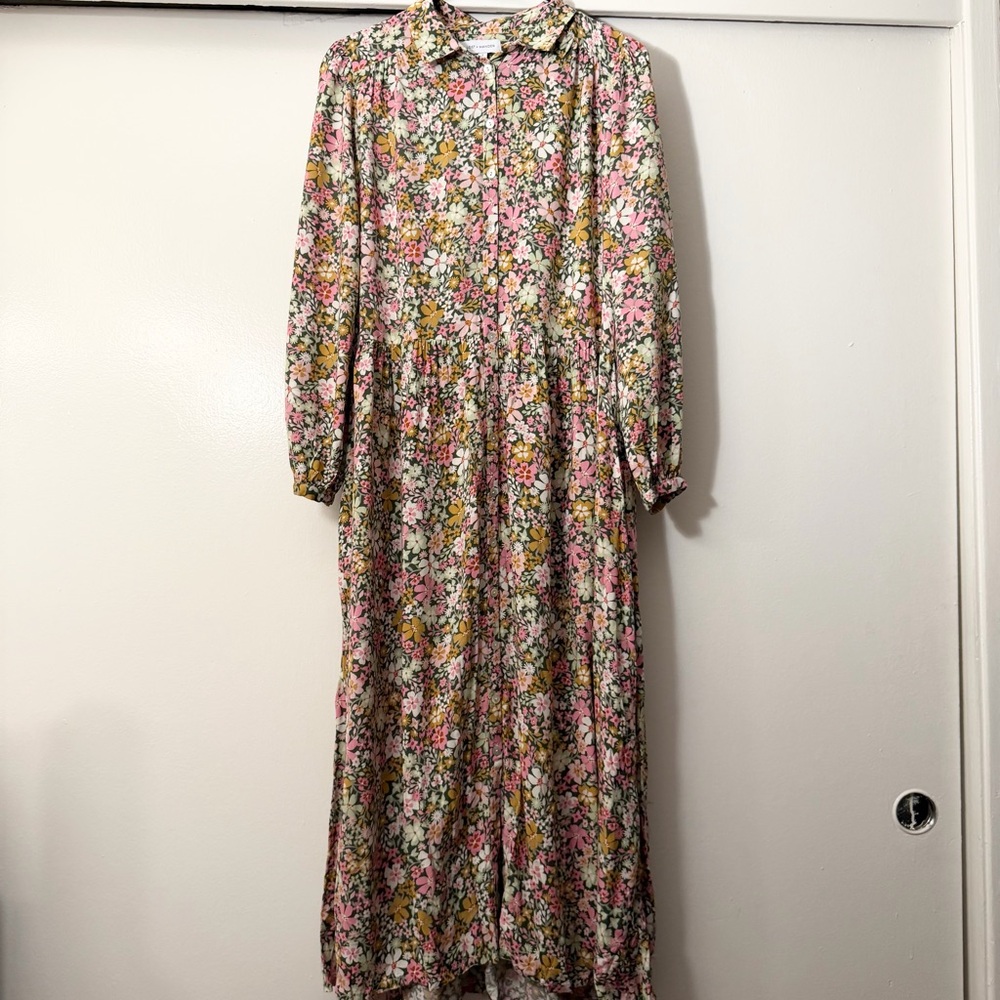 Lost + Wander Floral Long Sleeve Dress in Pink and Green